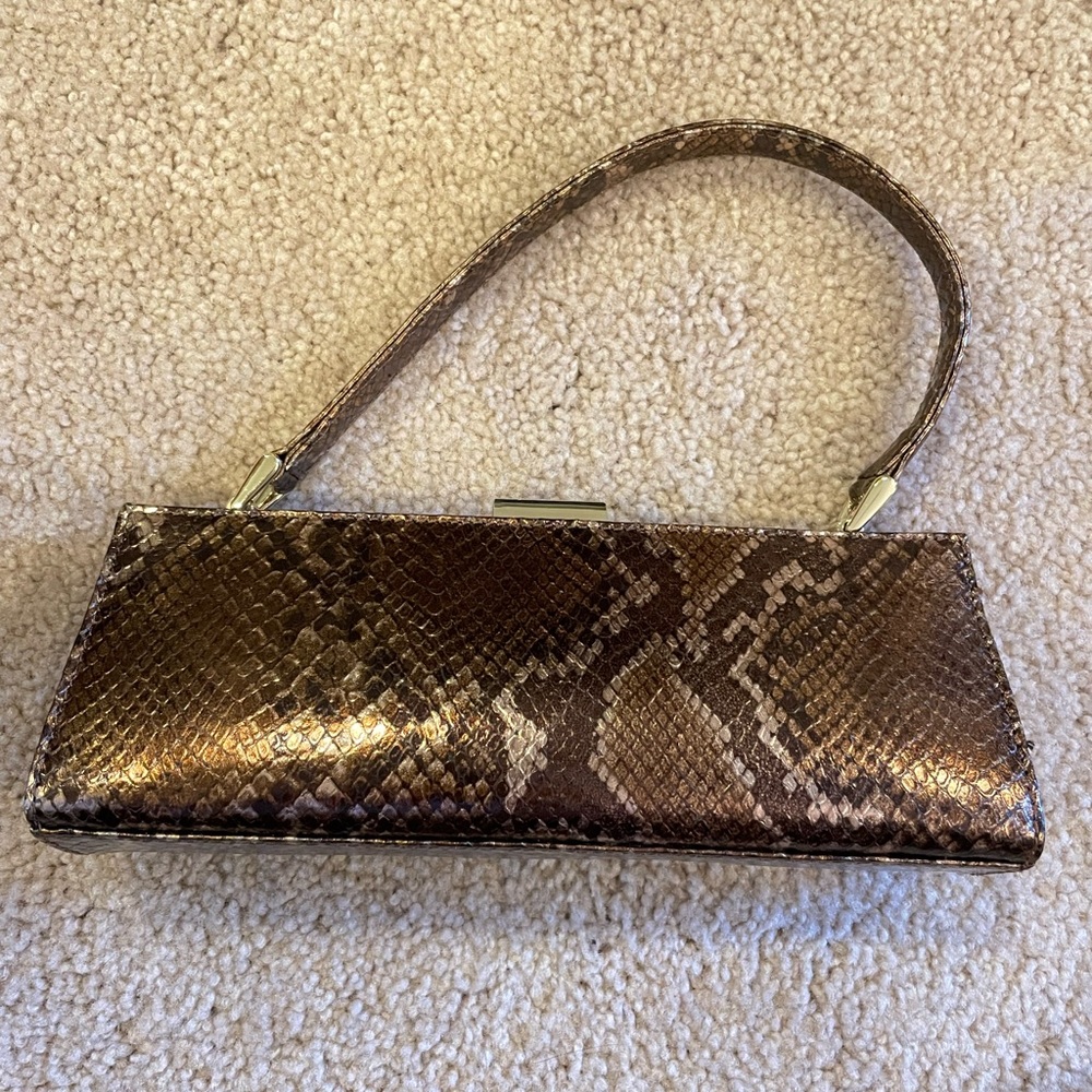 Vintage Adrienne Vittadini Gold and Brown Phython Cocktail Handbag